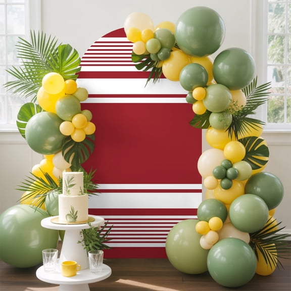 Red Striped Arch Backdrop Cover, 4FT, Modern Farmhouse Stripe Minimalist Abstract Spandex Arch Covers Double-Sided Backdrop for Wedding Birthday Party Photo Background Decoration