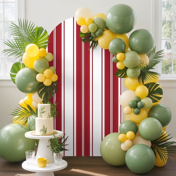 Red Striped Arch Backdrop Cover, 4FT, Vertical Stripe Modern Minimalist Spandex Arch Covers Double-Sided Backdrop for Wedding Birthday Party Photo Background Decoration