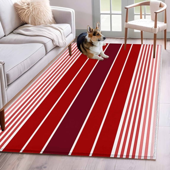 Red Striped Area Rug 3x5 FT, Non Slip Entryway Bedside Carpet, Modern Minimalist Gradient Lines Country Washable Soft Floor Carpet Indoor Mat Non-Shedding Throw Rugs for Dorm Kitchen Home Office