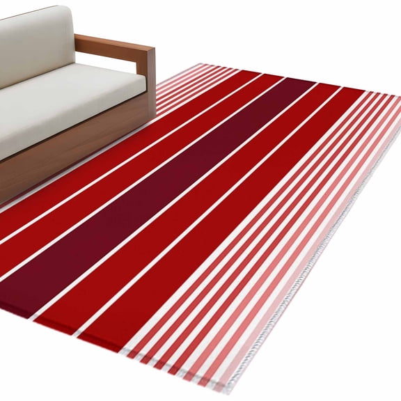 Red Striped Area Rug Washable 3x5 Entryway Rug Non-Slip Indoor Low Pile Modern Minimalist Gradient Lines Country Floor Carpet Small Rugs for Bedroom Office Living Room Kitchen Entrance Nursery
