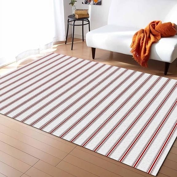 Red Striped Area Rugs For Living Room/Bedrooom, Area Rug Non-Slip, Red White Stripes Farmhouse Kids Room Area Rug Washable Accent Floor Carpet Runner Indoor Outdoor 3 x 4ft