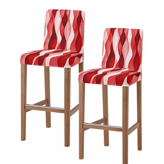 Red Striped Bar Stool Covers Set of 2, Modern Gradient Geometric Ripple Stripes Stretch Washable Bar Chair Covers with Backs, Removable Pub Counter Height Chair Cover for Kitchen Dining Room Cafe