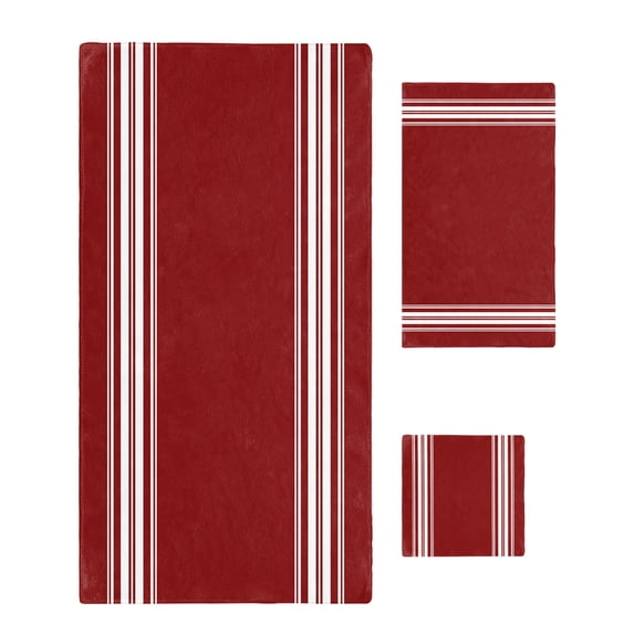 Red Striped Bath Towels for Bathroom Set,Luxury Microfiber Towels Gifts for Women,Beach Kitchen Hand Hair Face Towel and Dish Washcloth,Luxurious White Stripes Modern Abstract Art Towels+Set