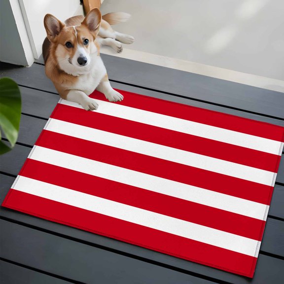 Red Striped Bathroom Mat 2x3 FT, Non Slip Small Kitchen Mat, Classic Abstract Horizontal Stripes Line Washable Soft Backed Front Door Throw Rug Non-Shedding Indoor Outdoor Doormat for Entryway Sink