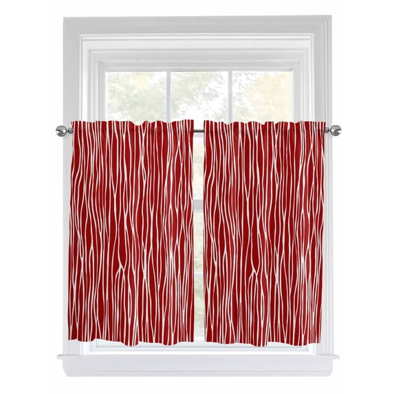 Red Striped Bathroom Window Curtain, Classic Minimalist Waves Lines Pattern Light Filtering Coffee Kitchen Curtains, Bedroom Living Room Curtains 2 Panel 84"x54"