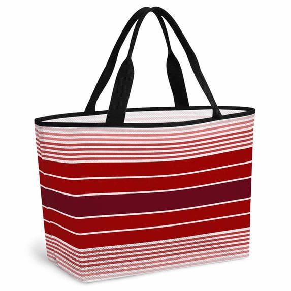Red Striped Beach Bag for Women, Large Breathable Mesh Beach Tote Bag, Modern Minimalist Gradient Lines Country Sandproof Lightweight Travel Bags for Vacation Picnic Swimming Pool 15.7"x15.7"x9.1"