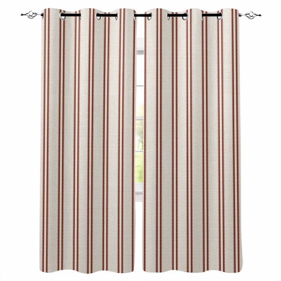 Red Striped Blackout Curtains Light Blocking Print Window Curtains, Vintage Farmhouse Minimalist Vertical Lines Thermal Insulated Window Drapes for Living Room Kitchen Cafe (2 Panels, 55"W x 39"L)