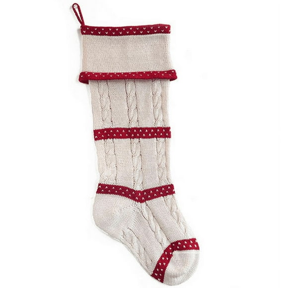 Red Striped Cable Knit Christmas Stocking
