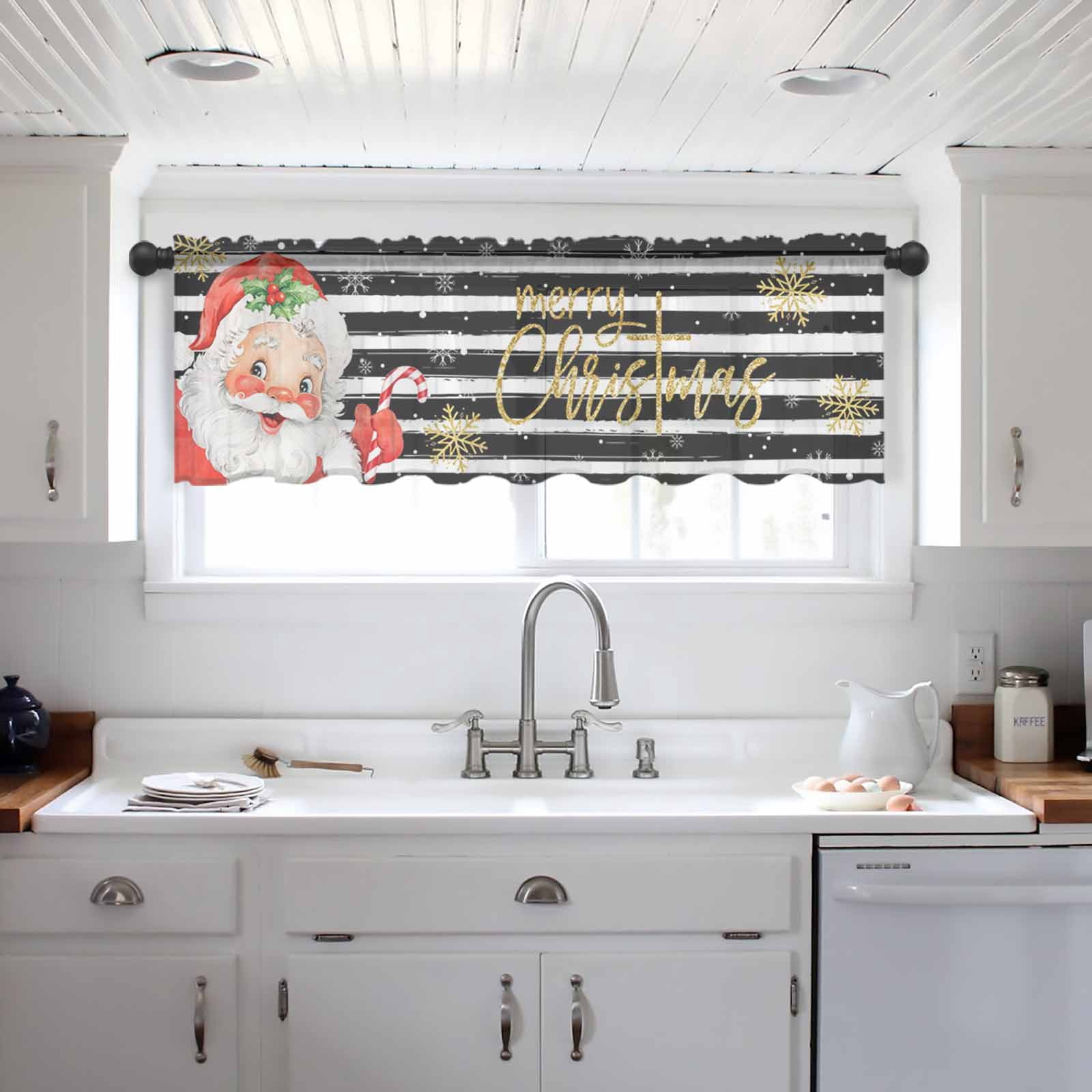 Red Striped Christmas Valance Curtains for Kitchen/Living Room/Bathroom ...
