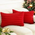 thumbnail image 1 of Red Striped Decorative Throw Pillow Covers 12 x 20 Inch Set of 2, Square Fall Decorations Couch Pillow Case, Soft Cozy Faux Rabbit Fur Front & Velvet Back, Modern Decor for Home Bedroom, 1 of 7