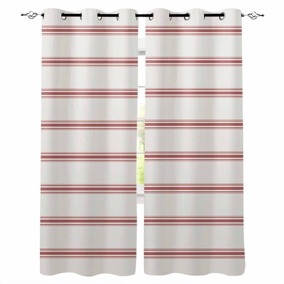 Red Striped Kitchen Curtains Rustic Red Stripe Modern Art Beige Cafe Short Curtains for Bathroom Blackout Window Curtain Grommet Small Window Treatment Tier Drapes for Bedroom Living Room 42"x45"x2