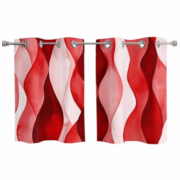 Red Striped Kitchen Curtains Small Short 39 Inch Length, Modern Gradient Geometric Ripple Stripes Grommet Top Bedroom Living Room Curtains, Light Filtering Cafe Curtain Drapes 2 Panels Set 55''x39''