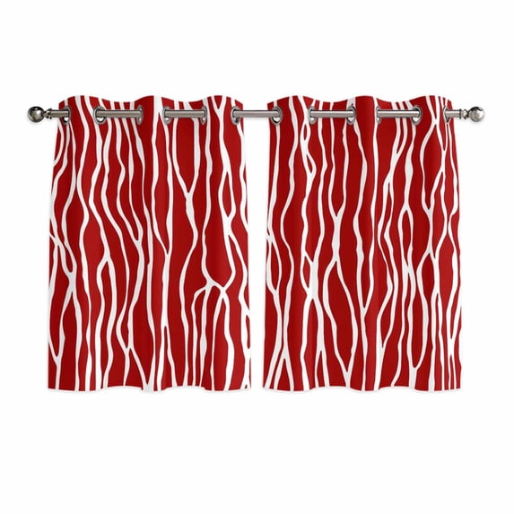 Red Striped Kitchen Curtains Window Panels, Classic Minimalist Waves Lines Pattern Insulated Window Treatment Curtain, Grommet Curtains for Bedroom/Living Room/Bathroom, 2 Piece 52"Wx45"L