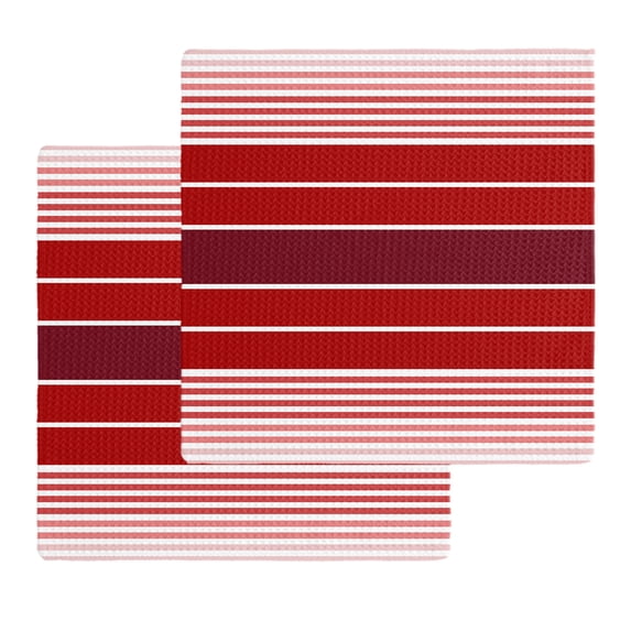 Red Striped Kitchen Dish Towels for Drying Dishes Set of 2, Modern Minimalist Gradient Lines Country Waffle Weave Microfiber Hand Tea Bathroom Towels Quick Dry & Absorbent Towel 12x12