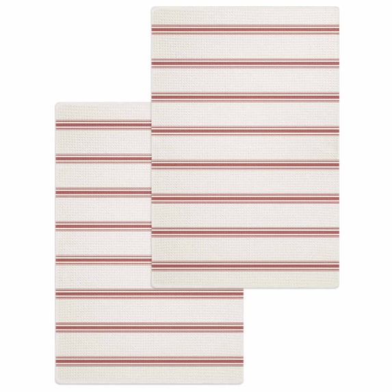 Red Striped Kitchen Dish Towels for Drying Dishes Set of 2, Rustic Red Stripe Modern Art Beige Waffle Weave Microfiber Hand Tea Bathroom Towels Quick Dry & Absorbent Towel 15.7x23.6