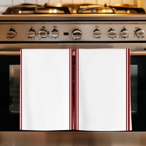 Red Striped Kitchen Towels Set of 3, Farmhouse Simple Line Vertical Stripes Absorbent Dish Towels for Kitchen, Microfiber Hand Towel, Quick Drying Tea Towel for Cleaning Decorative Dishcloths
