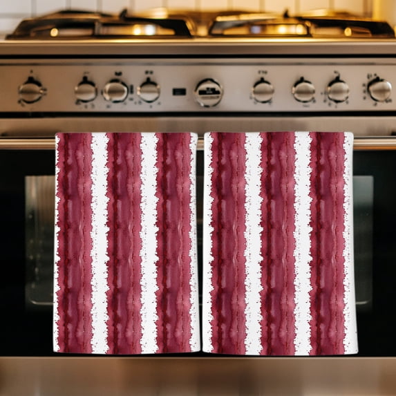 Red Striped Kitchen Towels Set of 4, Watercolor Farmhouse Stripes Abstract Absorbent Dish Towels for Kitchen, Microfiber Hand Towel, Quick Drying Tea Towel for Cleaning Decorative Dishcloths