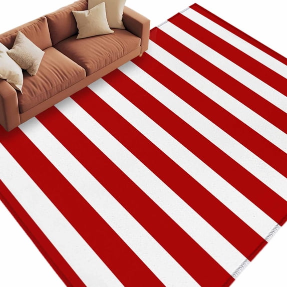 Red Striped Large Area Rugs for Bedroom Living Room, Soft Non Slip Carpet Bedside Rug, Christmas Farmhouse Red White Stripes Rectangular Floor Cover Kitchen Accent Rug 5'x8' for Dining Room/Office