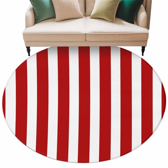 Red Striped Large Area Rugs for Bedroom Living Room, Soft Non Slip Carpet Bedside Rug, Christmas Farmhouse Red White Stripes Round Floor Cover Kitchen Accent Rug 6' for Dining Room/Office