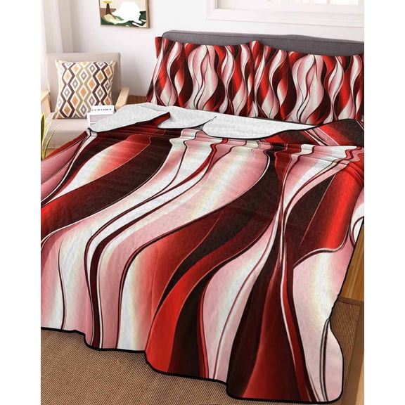 Red Striped Ombre Full Size Down Alternative Comforter, Lightweight Comforter Quilt Bedding Set with Pillow Shams Modern Red Moire Geometric All Seasons Bed Comforter Duvet Insert 78"x90"