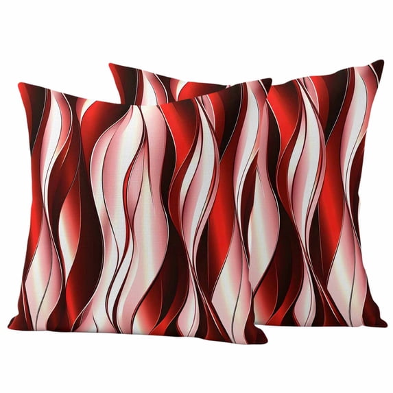 Red Striped Ombre Outdoor Waterproof Pillow Covers, Modern Red Moire Geometric Decorative Square Throw Pillowcase Sofa Cushion Sham for Patio/Couch/Chair, 18"x18" 2 Pack