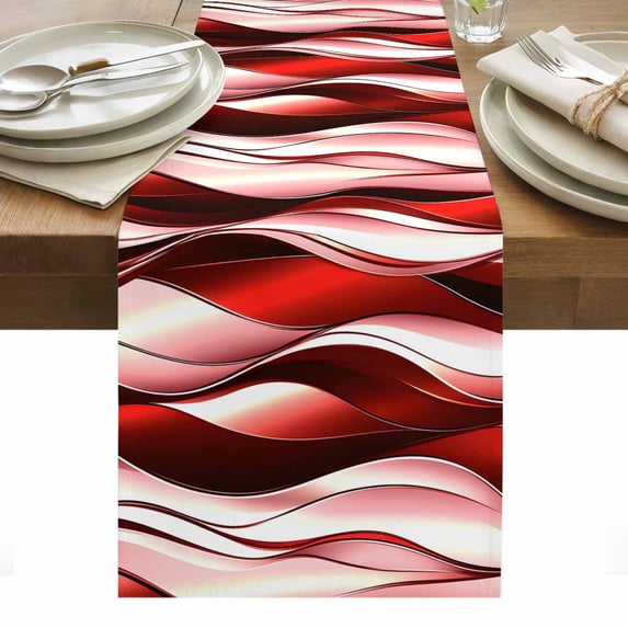 Red Striped Ombre Table Runner - 48 Inch Long, Kitchen Dining Table Runner Dresser Scarves, Modern Red Moire Geometric Farmhouse Decor for Coffee Tables Wedding Party Banquet