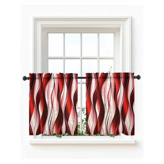 Red Striped Ombre Tier Curtains 24 Inch Length, Sheer Curtains for Bedroom Living Room Window Modern Red Moire Geometric Rod Pocket Voile Drapes Kitchen Curtains Small Half Window 27.5"x24" 2 Panels