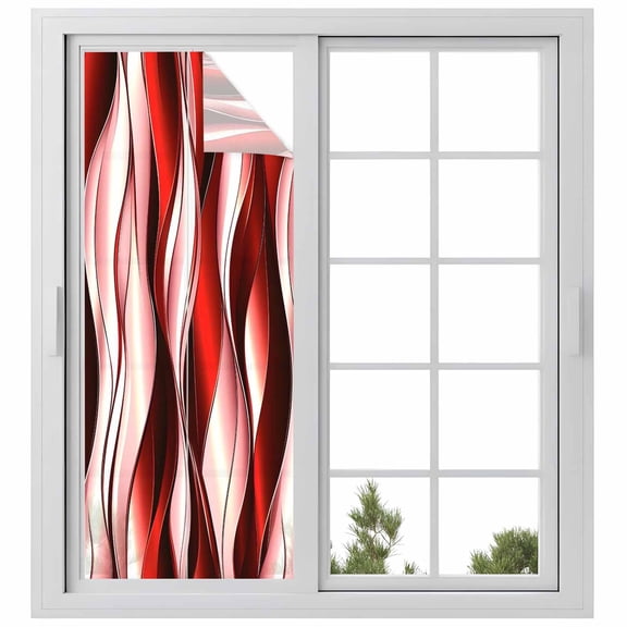 Red Striped Ombre Window Privacy Film, Modern Red Moire Geometric Static Cling UV Sun Blocking Heat Control Window Tint Day and Night, Non-Adhesive Reusable One Way Windows Privacy Cover 23.6''x59''