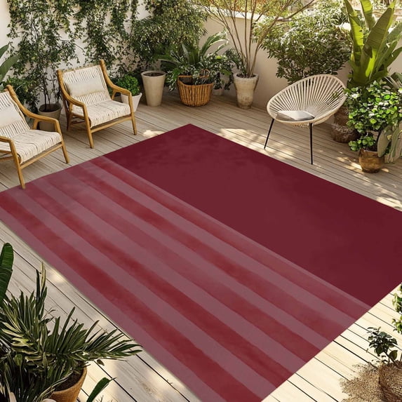 Red Striped Outdoor Rug for Patio/Deck/Porch, Non-Slip Large Area Rug 6 x 9 Ft, Vintage Stripes Ombre Indoor Outdoor Rugs Washable Area Rugs, Reversible Camping Rug Carpet Runner