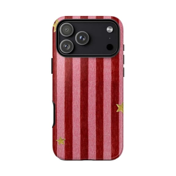 Red Striped Phone Case, Pink Velvet Gold Star iPhone Cover for iPhone 17 16 15 14 13 12 11 Pro Plus Mini