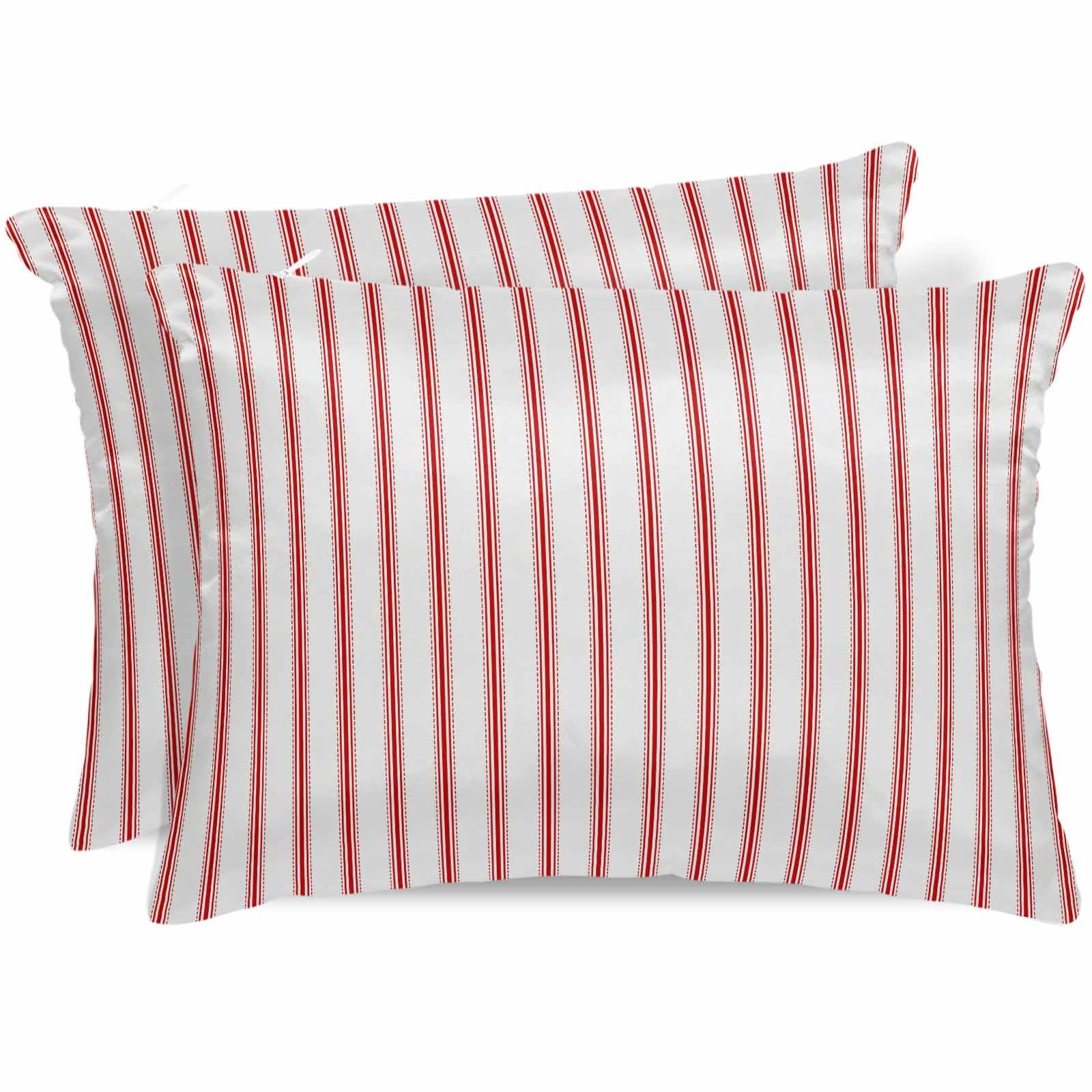 Red Striped Pillow Cases Standard Size Set of 2, Smooth Satin Pillowcase for Hair and Skin, Red White Stripes Farmhouse Decorative Cooling Bed Pillow Covers with Zipper, 20x26 Inches