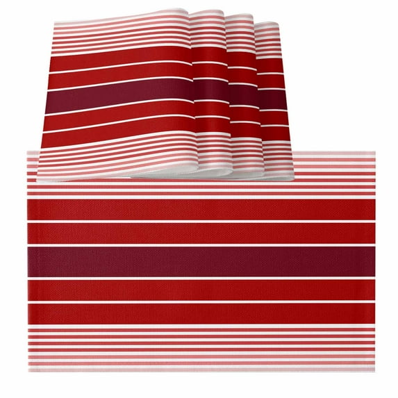 Red Striped Placemats for Dinning Table Set of 4, Modern Minimalist Gradient Lines Country Burlap Kitchen Place Mats Waterproof Cloth Table Mats, Indoor Outdoor Placemats Easy Clean Dinner Decor