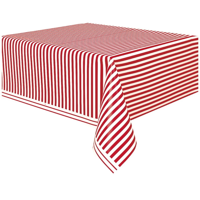 Red Striped Plastic Party Tablecloth, 108 x 54in