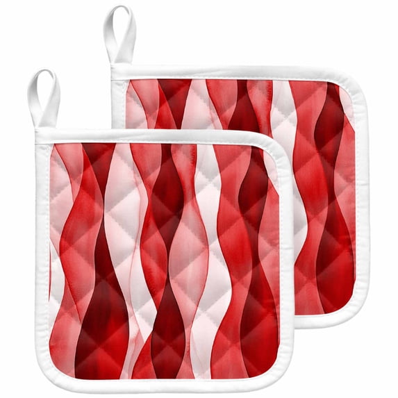 Red Striped Pot Holders for Kitchen Heatproof Potholder, 2 Pack Modern Gradient Geometric Ripple Stripes Hot Pads Multipurpose Oven Pads Cloth Potholders Trivet for Cooking and Baking