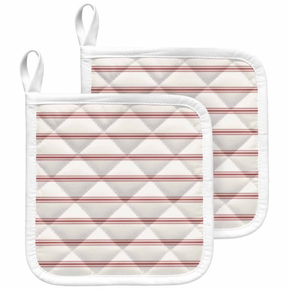 Red Striped Pot Holders for Kitchen Heatproof Potholder, 2 Pack Rustic Red Stripe Modern Art Beige Hot Pads Multipurpose Oven Pads Cloth Potholders Trivet for Cooking and Baking
