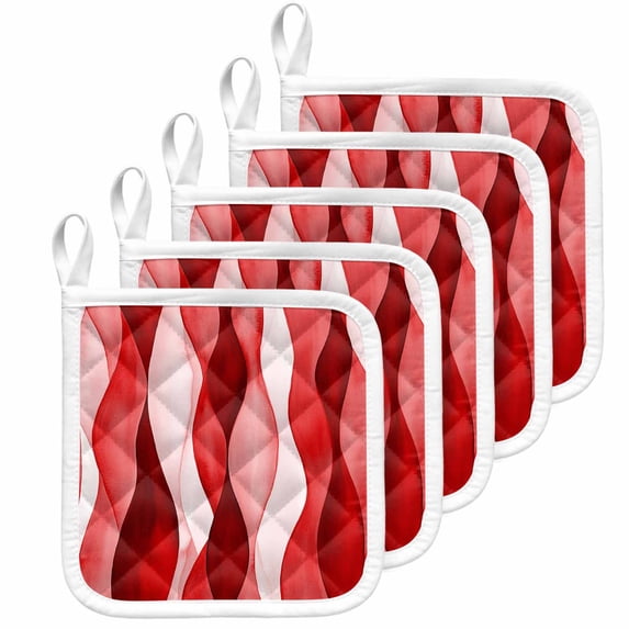 Red Striped Pot Holders for Kitchen Heatproof Potholder, 5 Pack Modern Gradient Geometric Ripple Stripes Hot Pads Multipurpose Oven Pads Cloth Potholders Trivet for Cooking Baking