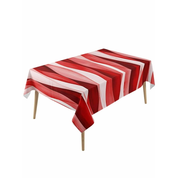 Red Striped Rectangle Tablecloth, Modern Gradient Geometric Ripple Stripes Waterproof & StainResistant Tablecloth, Washable Oil-proof Table Cover for Dining/Party/Wedding/Camping/Buffet 60x120 In