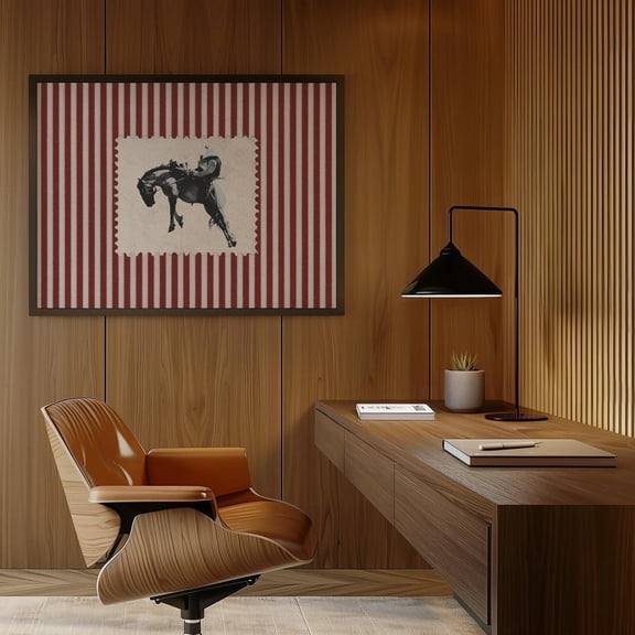 Red Striped Rodeo Poster: Trendy Western Wall Art Horizontal Cowboy Print, Retro Mid Century Modern Decor (Printable ) #82, Unframed Poster Size 8x12
