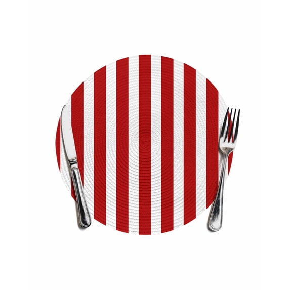 Red Striped Round Placemats for Dinning Tables,Heat-proof Braided Table Mats 13 Inch,Christmas Farmhouse Red White Stripes Washable Place Mat for Kitchen Restaurant Party Decor Supplies Table Setting