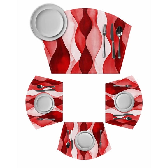 Red Striped Round Placemats Set of 2, Modern Gradient Geometric Ripple Stripes Placemats for Round Dining Table Shape Wedge Placemats for Outdoor Indoor Wipeable Clean Table Place Mats
