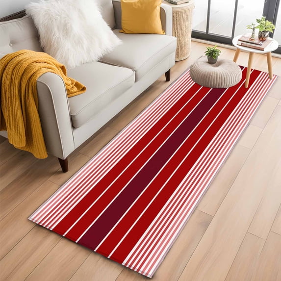 Red Striped Runner Rug 2x6 FT,Non Slip Hallway Rugs,Modern Minimalist Gradient Lines Country Washable Soft Floor Carpet Throw Runner Carpet Long Rugs for Entryway Kitchen Bedside Sliding Door