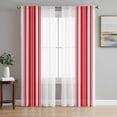 thumbnail image 1 of Red Striped Semi Sheer Window Curtains 96 Inches Long, Modern White Striped Abstract Art Aesthetics Rod Pocket Voile Silky Chiffon Curtain Light Filtering Drapes for Living Room, 52"x96", 2 Panels, 1 of 9