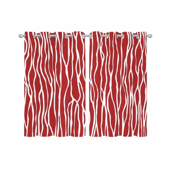 Red Striped Sheer Curtains 45 Inch Length 2 Panels Set for Living Room/Bedroom, Classic Minimalist Waves Lines Pattern Kitchen Curtains Grommet Semi-Sheer Curtains Drapes Window Treatments 42"x45"x2