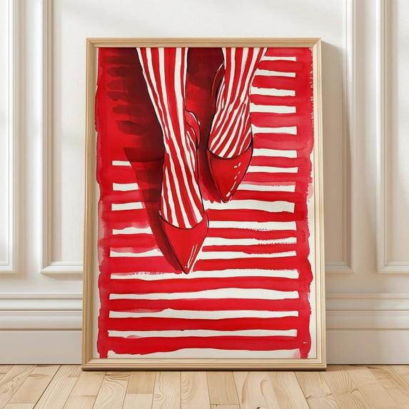 Red Striped Shoe Art Print, Modern Minimalist Wall Decor, Bold Abstract Fashion Poster, Unique Artwork For Contemporary Homes Wall Art, Modern Wall Decor, 12x18 UNFRAMED