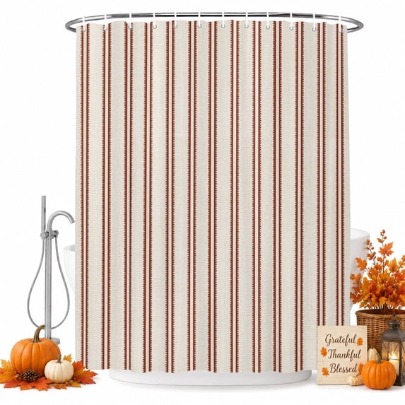 Red Striped Shower Curtain Set - 72" x 78" Washable Bathtub Curtain with 12 Hooks, Vintage Farmhouse Minimalist Vertical Lines Waterproof Fabric Stall Shower Curtains for Bathroom/Bathtub Décor