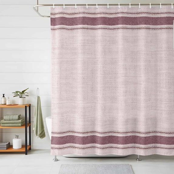 Red Striped Shower Curtains for Bathroom, Classic Neutral Abstract Horizontal Stripes Waterproof Fabric Shower Curtain, Decorative Bathroom Curtain for Bathtub, 72"x72", No Hooks Included