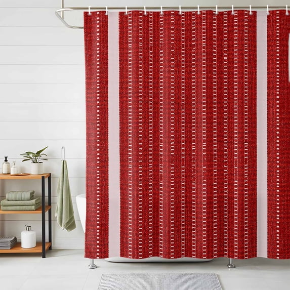 Red Striped Shower Curtains for Bathroom, Farmhouse Modern Vertical Lines Waterproof Fabric Shower Curtain, Decorative Bathroom Curtain for Bathtub, 72"x72", No Hooks Included