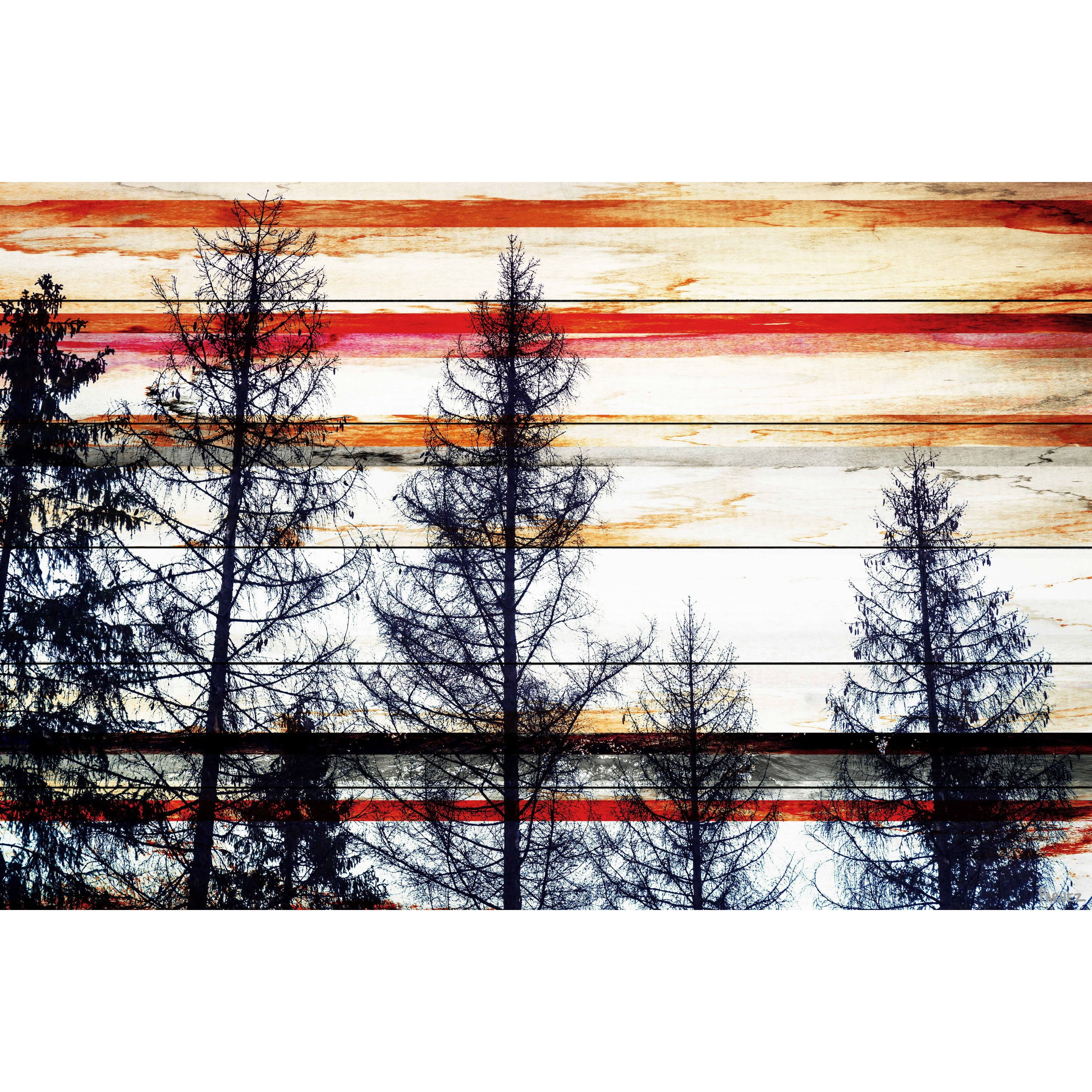 "Red Striped Sky" Painting Print on White Wood