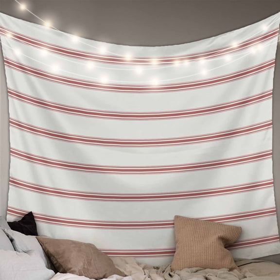 Red Striped Small Tapestry for Bedroom Wall Hanging Tapestry, Rustic Red Stripe Modern Art Beige Ceiling Backdrop Tapestries Poster Blanket Wall Decor for Teens Room Living Room Dorm 23" x 28"