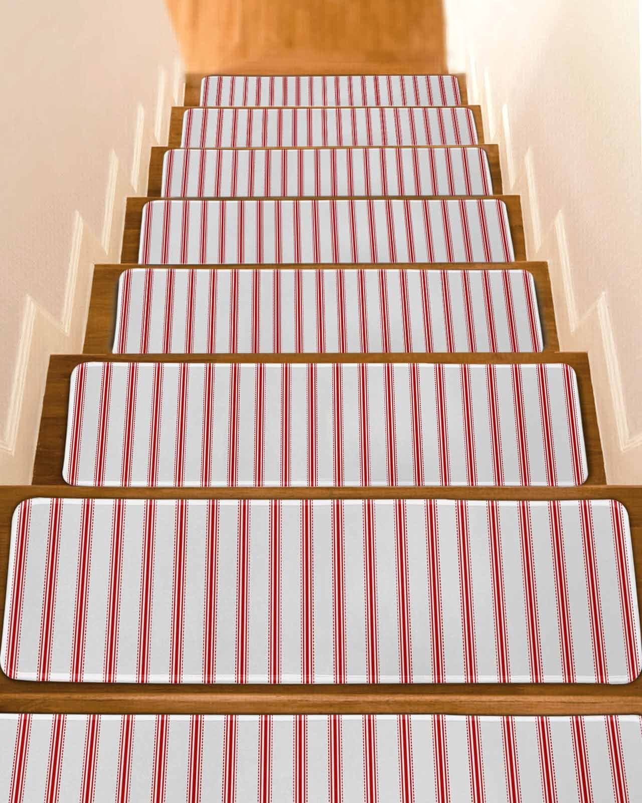 Red Striped Stair Treads for Wooden Steps Indoor Runner Rug Carpet, Red ...